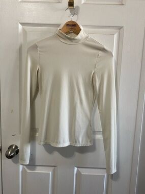 H&M Ribbed Mock Neck Top in Cream